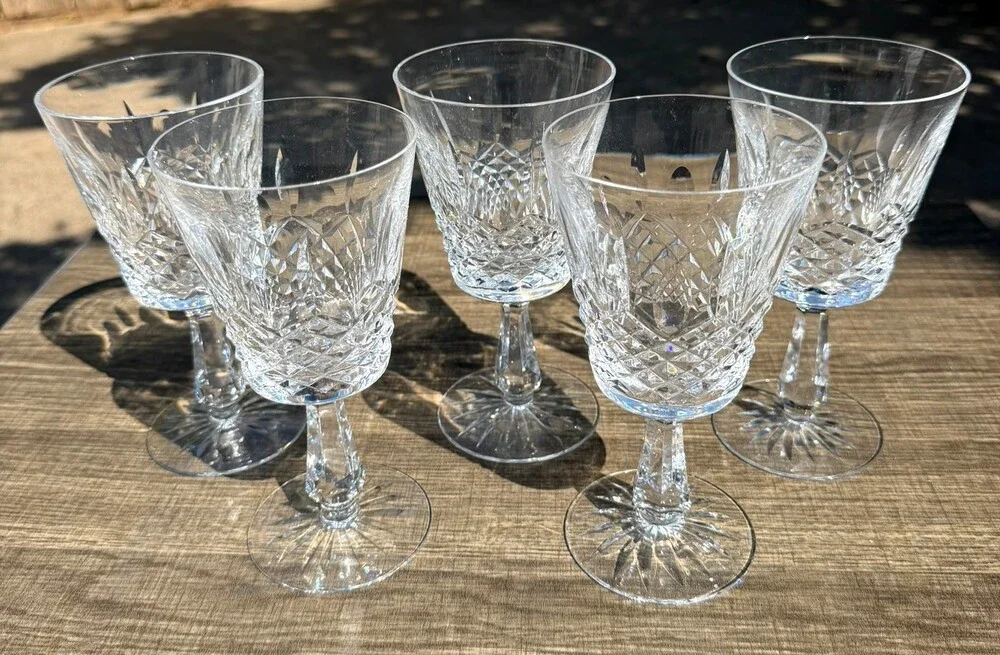Waterford Crystal Kenmare Water Goblets Set of 5 Signed Ireland 6 7/8